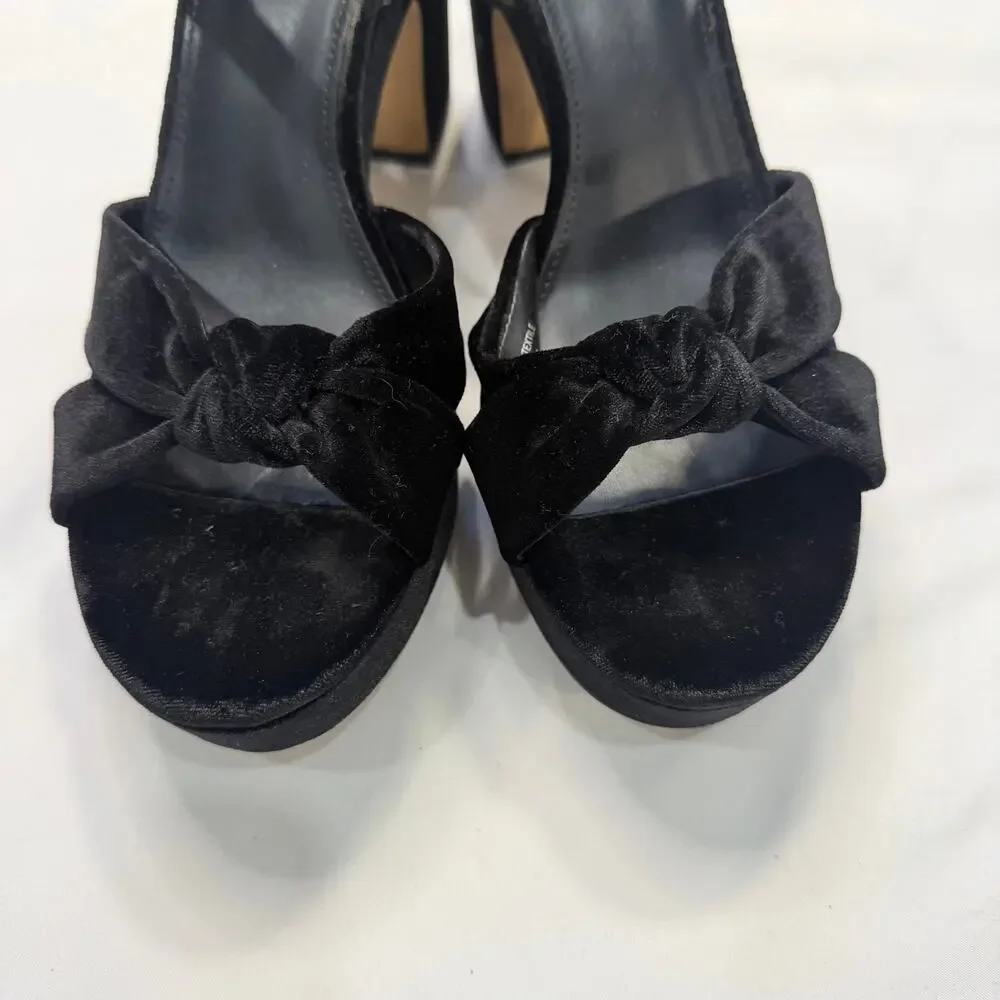 J.Crew Black Velvet Platform Heels Women’s 8 Block Heel Ankle Strap Sandals